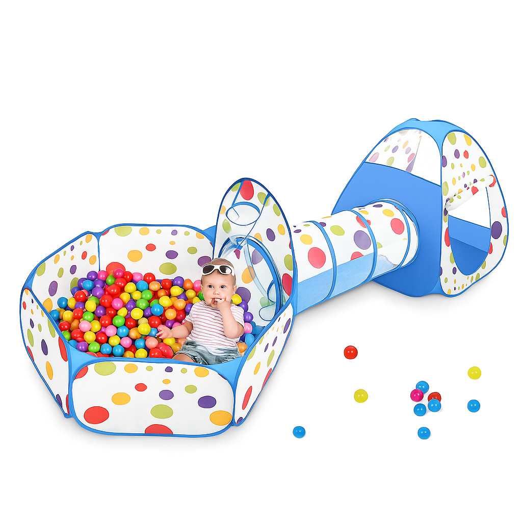 3-in-1 Tunnel Tent House for Kids with 50 Soft Balls | Pop-Up Play Tent, Crawl Tunnel & Ball Pit – Indoor & Outdoor Fun Toy