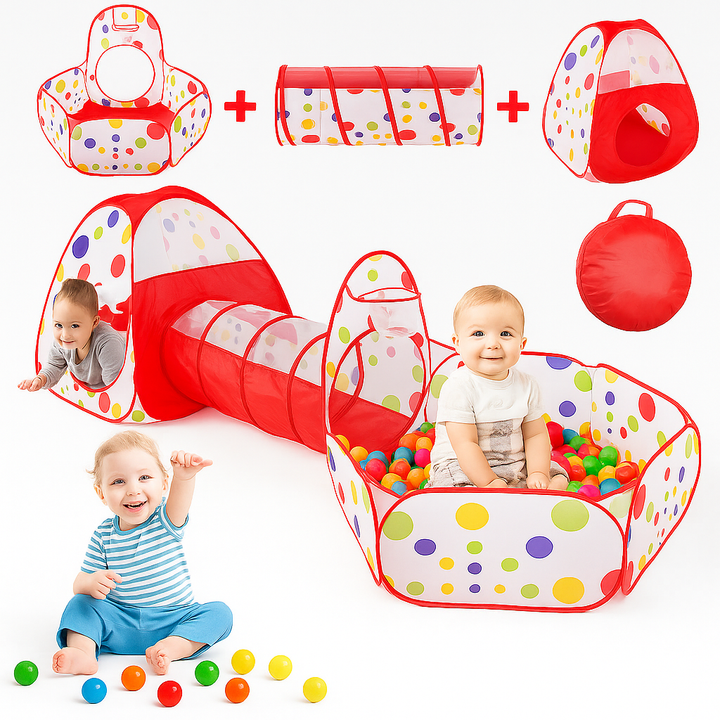 3-in-1 Tunnel Tent House for Kids with 50 Soft Balls | Pop-Up Play Tent, Crawl Tunnel & Ball Pit – Indoor & Outdoor Fun Toy