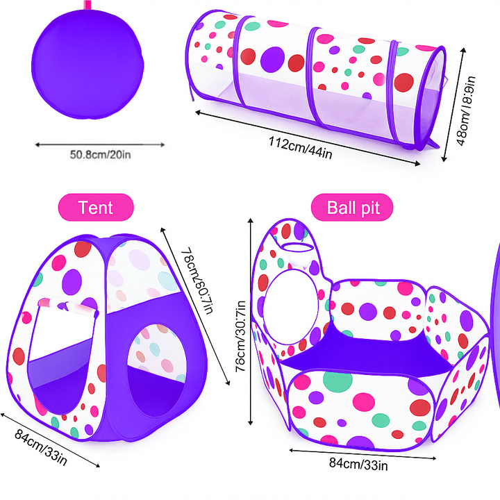 3-in-1 Tunnel Tent House for Kids with 50 Soft Balls | Pop-Up Play Tent, Crawl Tunnel & Ball Pit – Indoor & Outdoor Fun Toy