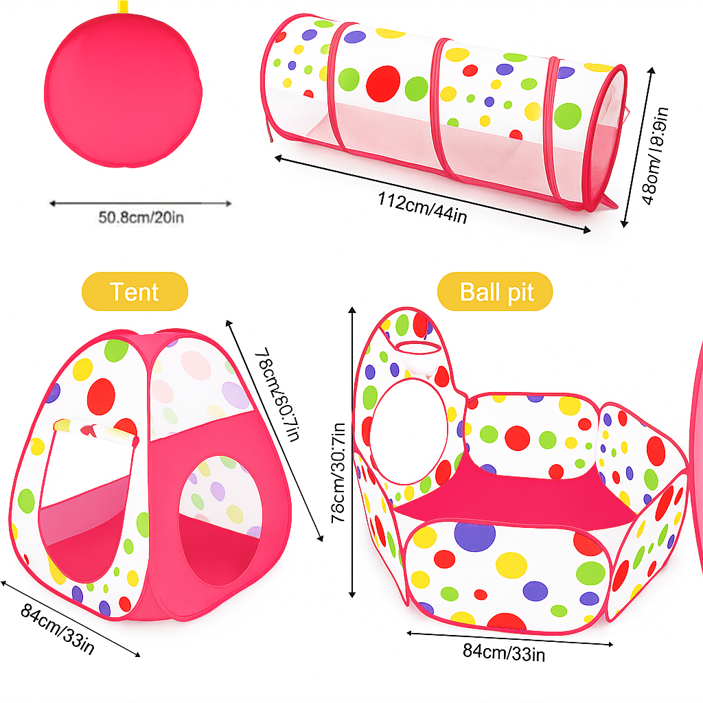 3-in-1 Tunnel Tent House for Kids with 50 Soft Balls | Pop-Up Play Tent, Crawl Tunnel & Ball Pit – Indoor & Outdoor Fun Toy