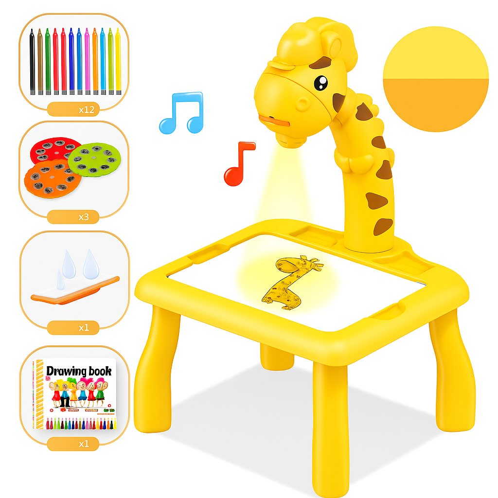Mini LED Giraffe Drawing Projector Table with Music | Educational Art & Learning Toy for Kids | Perfect Birthday Gift