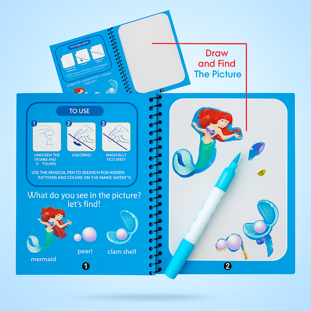 2 Magic Water Coloring & Drawing Book for Kids | Reusable Painting Doodle Board with Magic Water Pen – Mess-Free Fun & Educational Art Toy