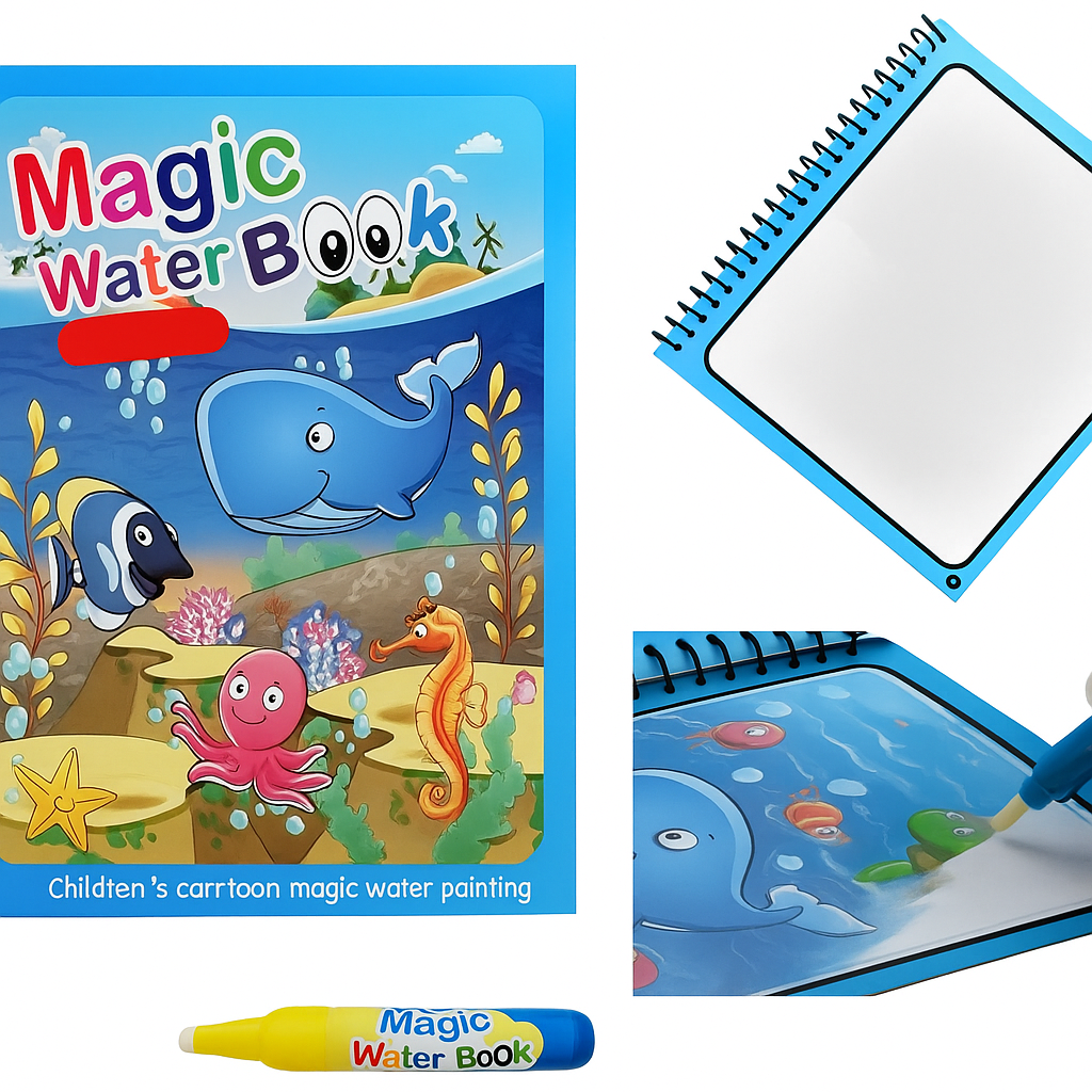 2 Magic Water Coloring & Drawing Book for Kids | Reusable Painting Doodle Board with Magic Water Pen – Mess-Free Fun & Educational Art Toy