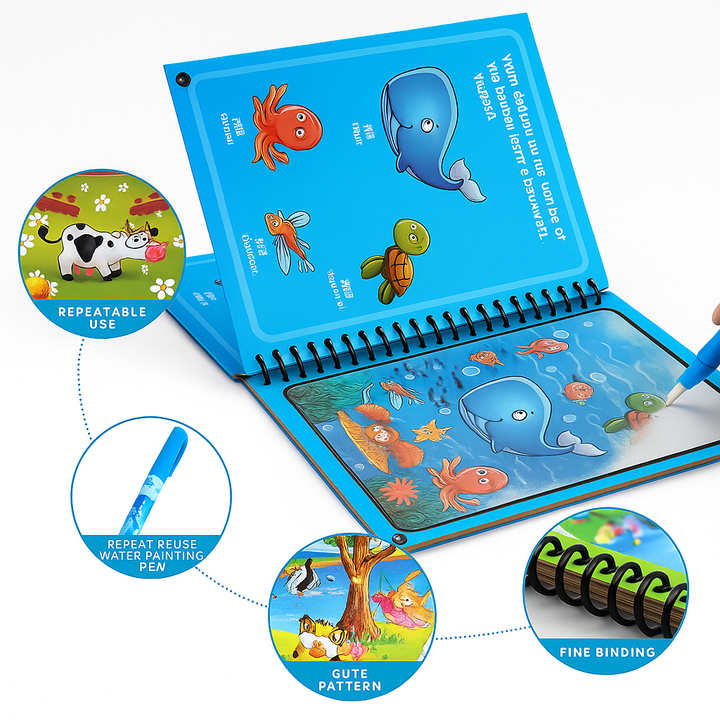 2 Magic Water Coloring & Drawing Book for Kids | Reusable Painting Doodle Board with Magic Water Pen – Mess-Free Fun & Educational Art Toy