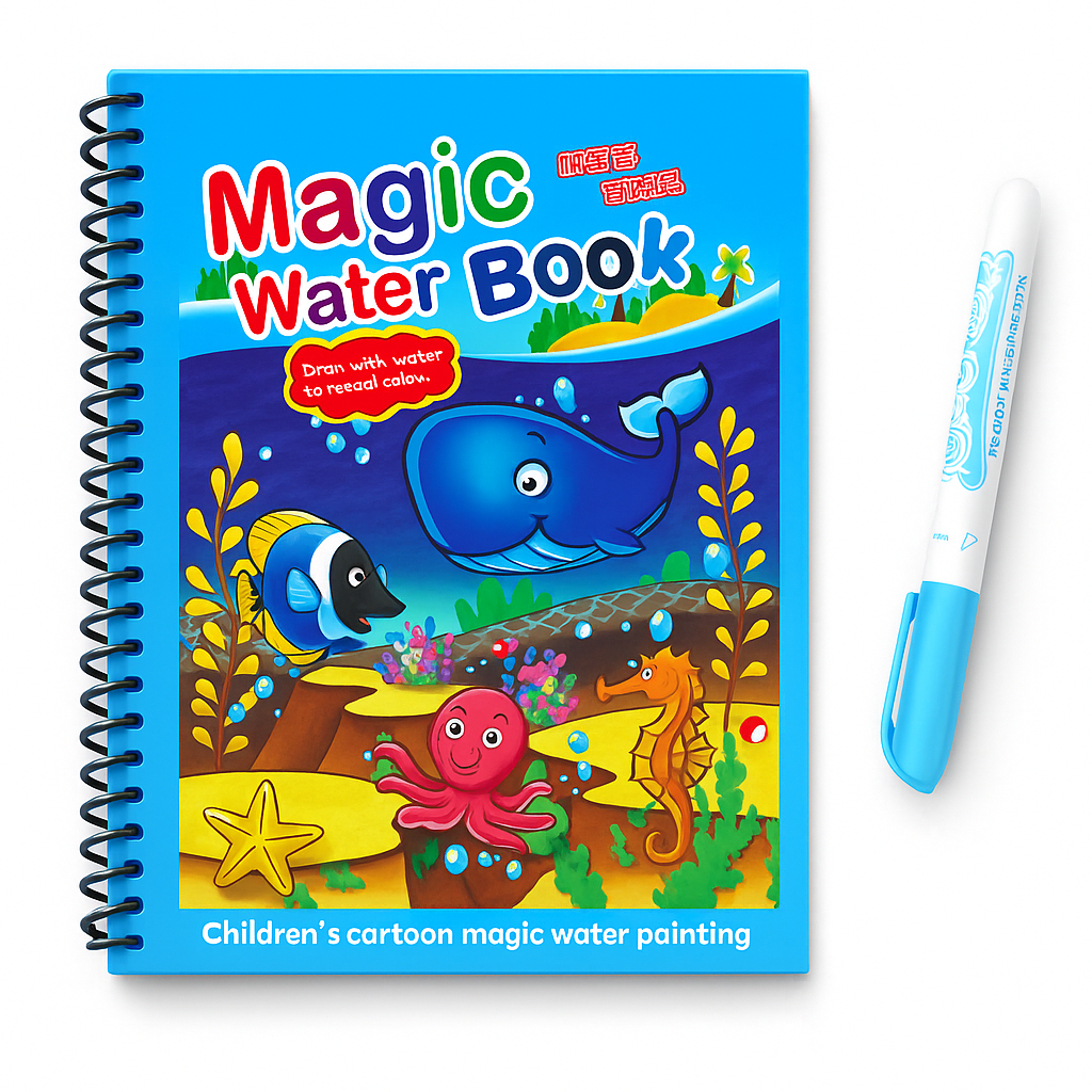 2 Magic Water Coloring & Drawing Book for Kids | Reusable Painting Doodle Board with Magic Water Pen – Mess-Free Fun & Educational Art Toy